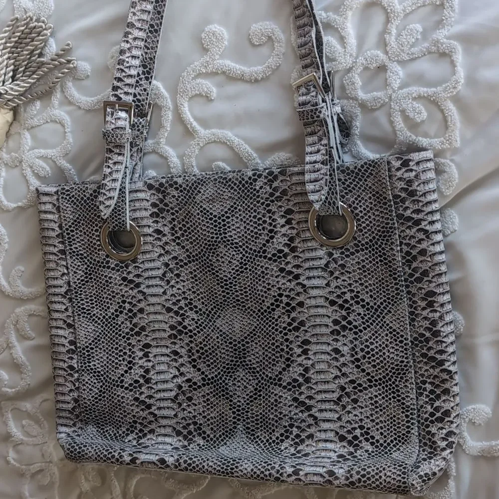COFI Erin XL Tote Leather Embossed Python -Double Handles Adjustable NWOT